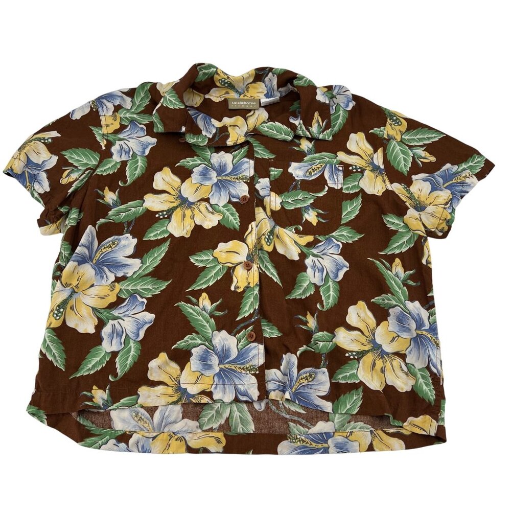 Liz Claiborne Lizwear Vintage 90s Floral Hawaiian‎ Women's size Large Cropped